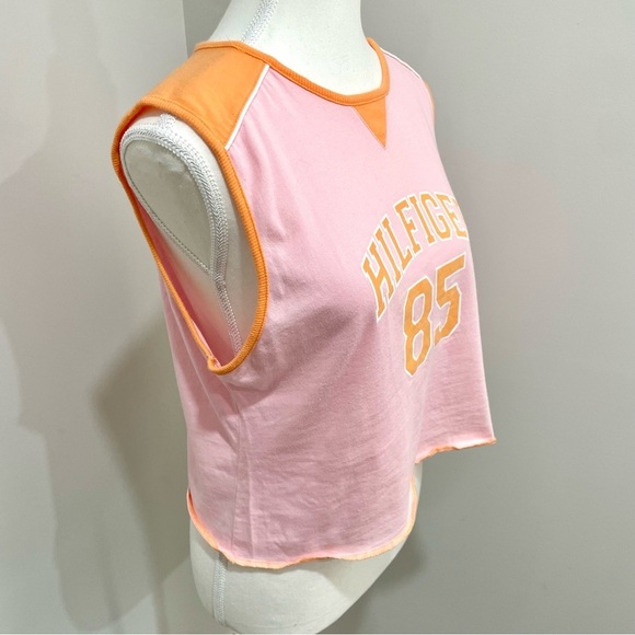 Vintage Y2K Tommy Hilfiger Varsity Preppy pink and Orange Cropped Top Size Large - Picture 2 of 8